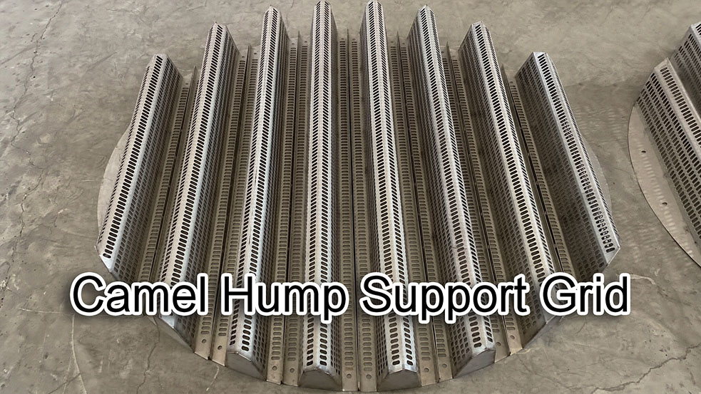 Camel hump support grid formed from stamped steel plates with continuous arched profile